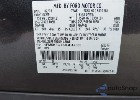 2018 Ford Explorer Sport из США, поврежденный, VIN 1FM5K8GT3JGC47533